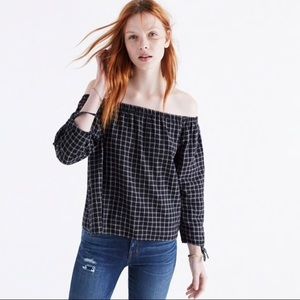 Madewell Black Plaid Off-the-Shoulder Top